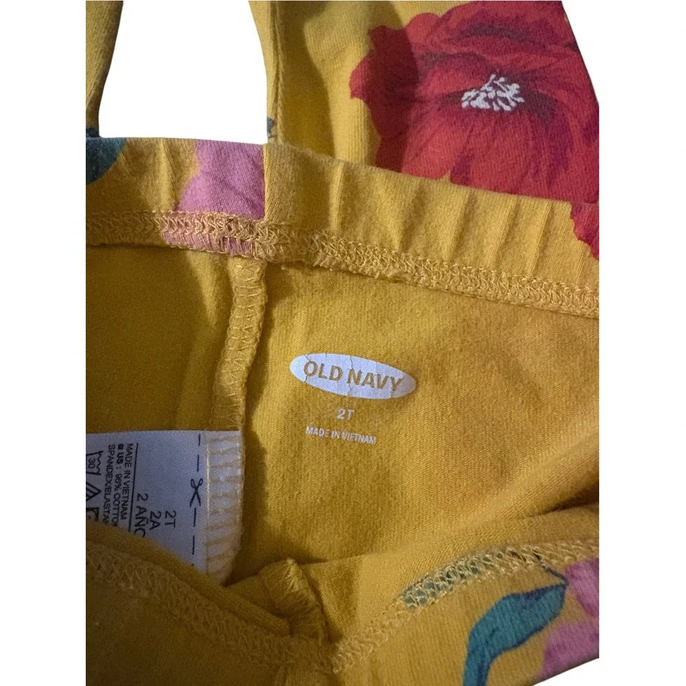 Old Navy Girls 2T Leggings Yellow Floral Flower Print Stretch Pants